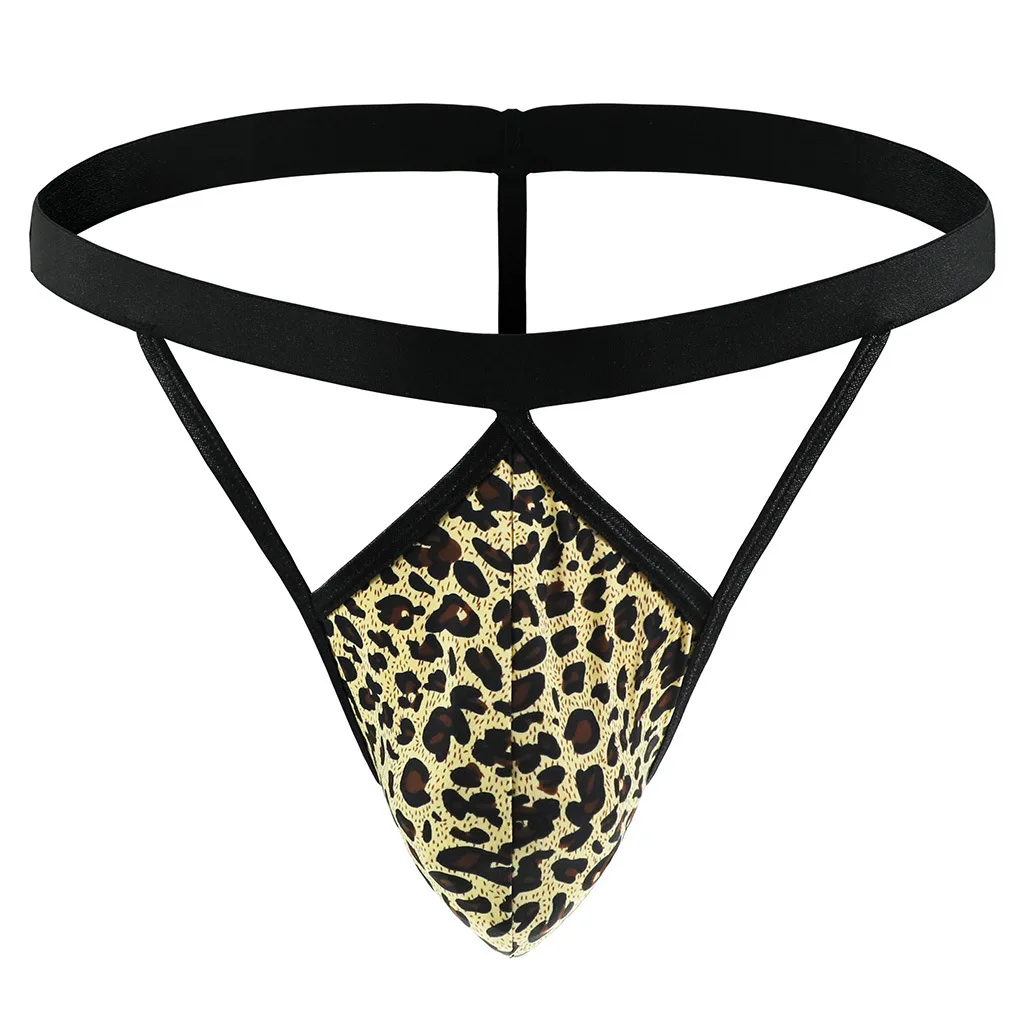 

Men Sexy Boxers Frosted Leopard T Bar Thong Hollow Out Low Rise