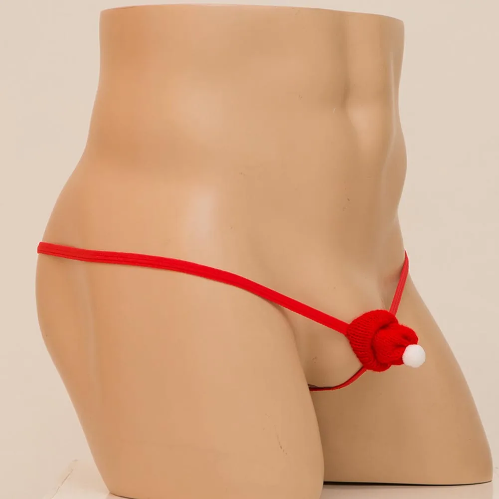 1 قطعة الرجال الديك عيد الميلاد قبعة مثير G-سلاسل T-الظهر Crotchless السروال منخفضة الخصر ملابس داخلية جيدة التهوية مريحة ثونغ