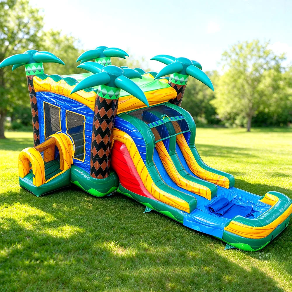 Commercial Inflatable Bounce House Water Slide Combo Tropical Bouncing Castle for Outdoor Amusement Parks