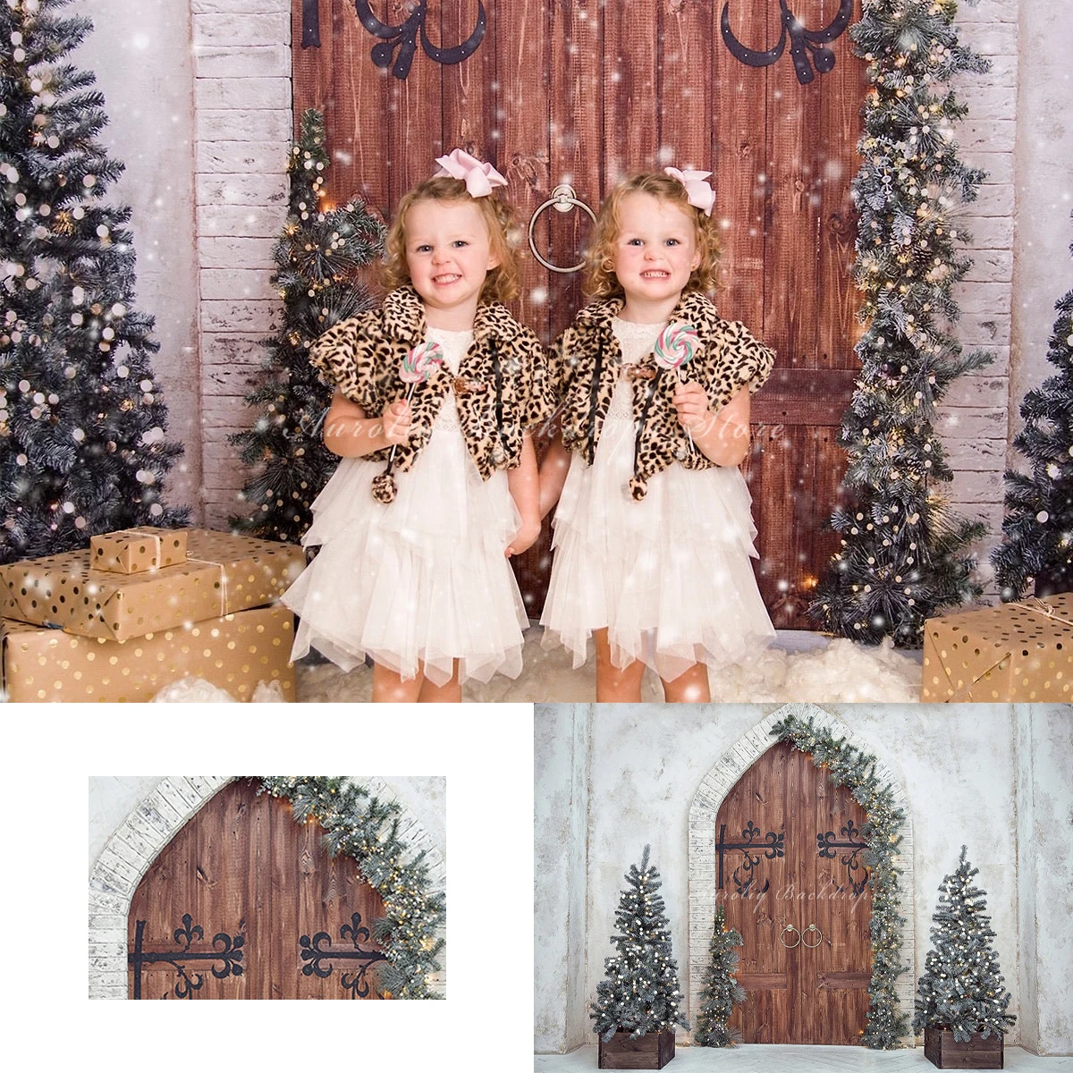 

Medieval Christmas Wooden Doors Backgrounds Kids Adult Photography Props Child Baby Decors Xmas Tree Photo Backdrops