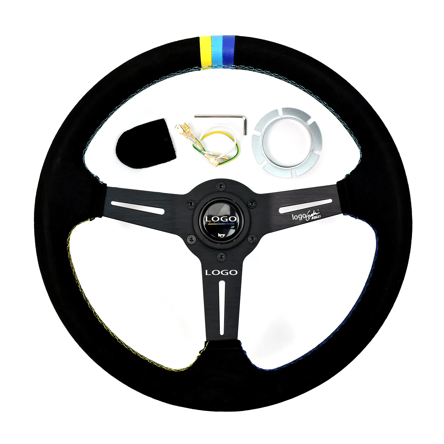 

Modified Racing 350mm Diameter Suede Leather Steering Wheel with 45mm Metal Bracket For Car