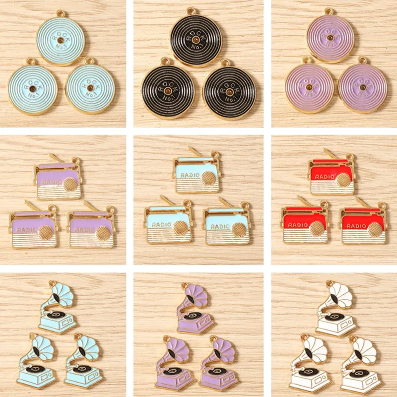 10pcs Cute Enamel Music Series Radio Tape Record Charms Pendants for DIY Earring Necklace Keychain Jewelry Making Accessories