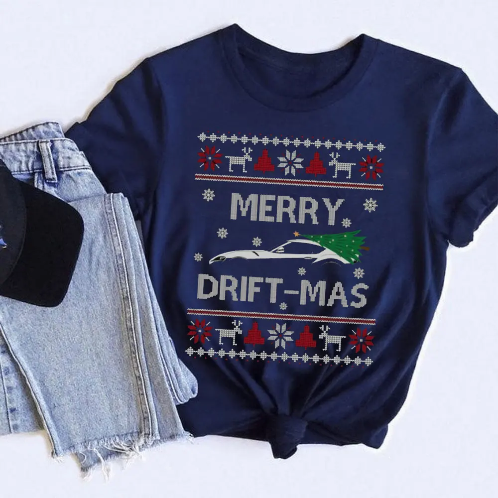 عيد الميلاد المحملة مضحك قبيح عيد الميلاد قميص نمط الرنة ندفة الثلج الرسم سيارة حمراء شجرة عيد الميلاد مرح الانجراف-MAS إقتباس التي شيرت