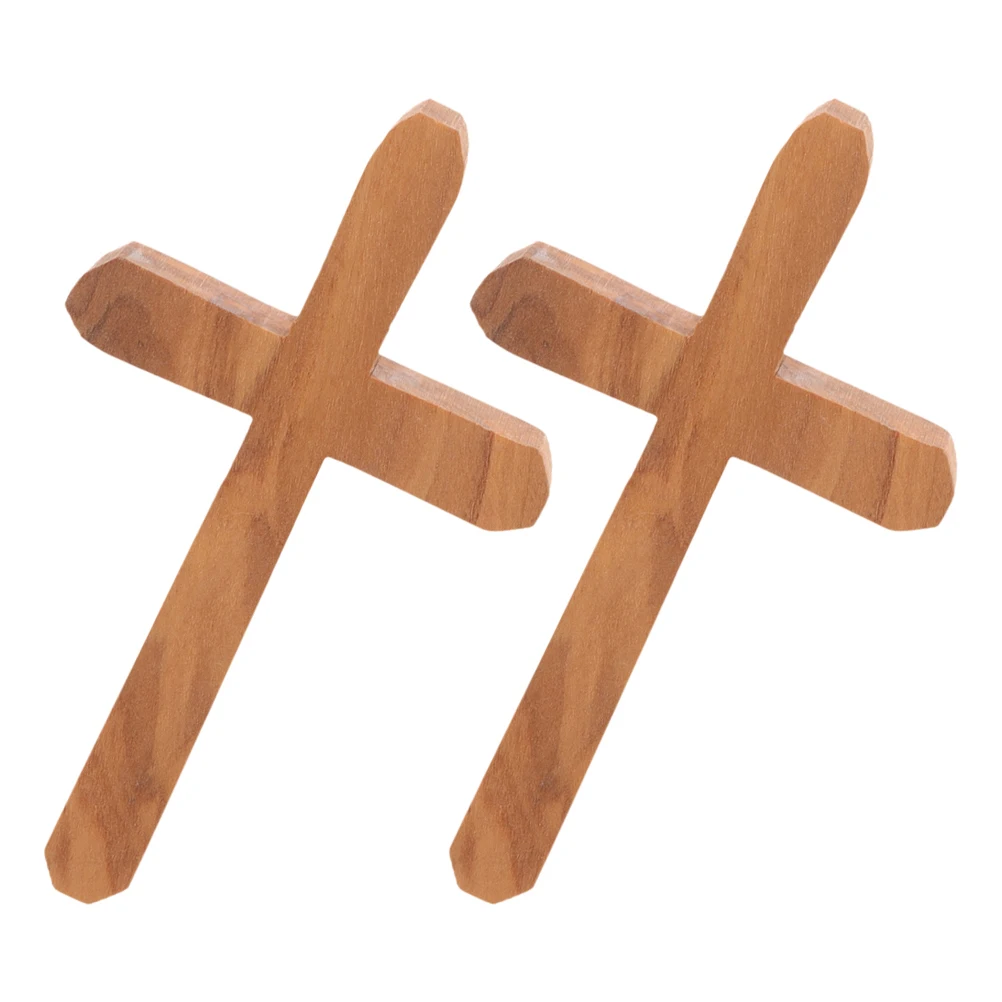 

2Pcs Olive Wood Cross Compact Handheld Prayer Cross Mini Religious Ornament for Daily Devotion Church and Personal Use