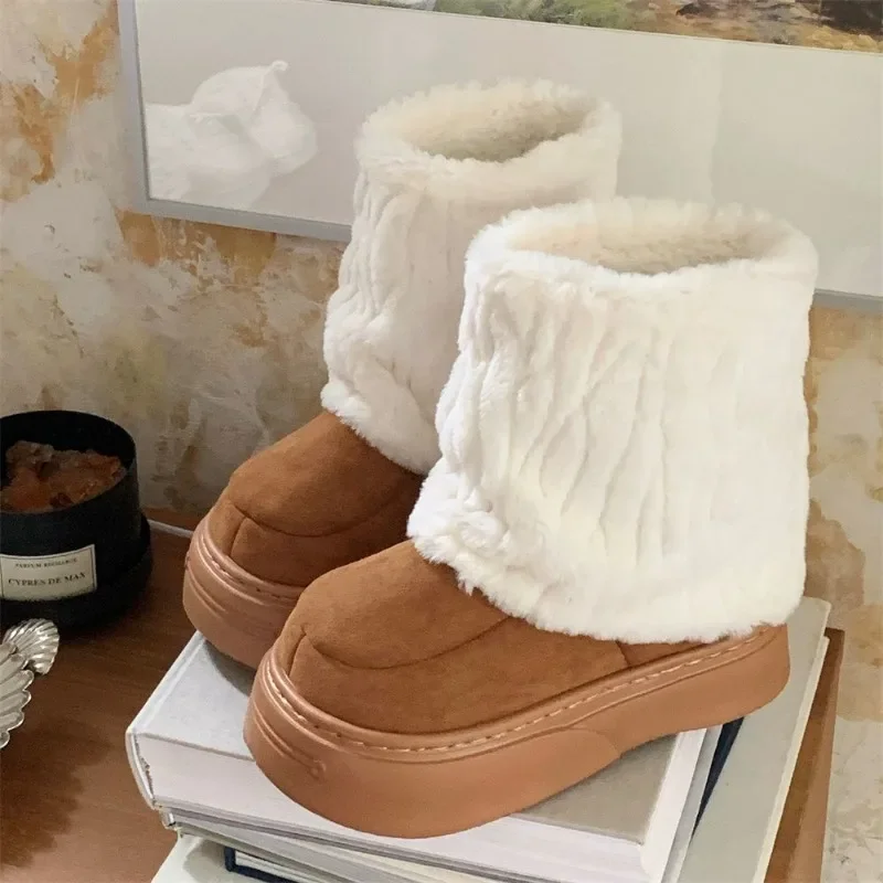 Loose Socks Design Snow Boots Women Winter Plush Leg Warmers Ankle Boots Female Casual Fleece Furry Flats Platform Shoes New