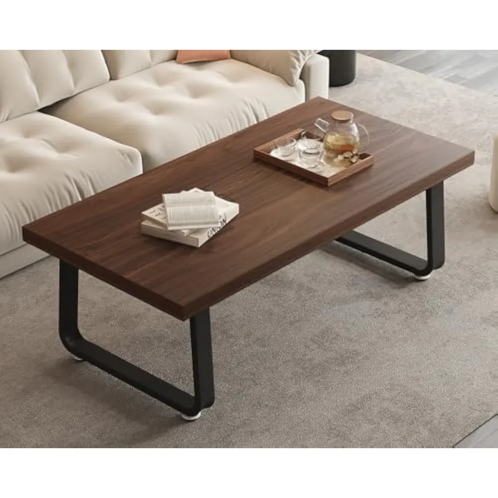 Rustic Walnut Modern Coffee Table, Rectangular Industrial Style Living Room Furniture, Simple Farmhouse Wood Centerpiece
