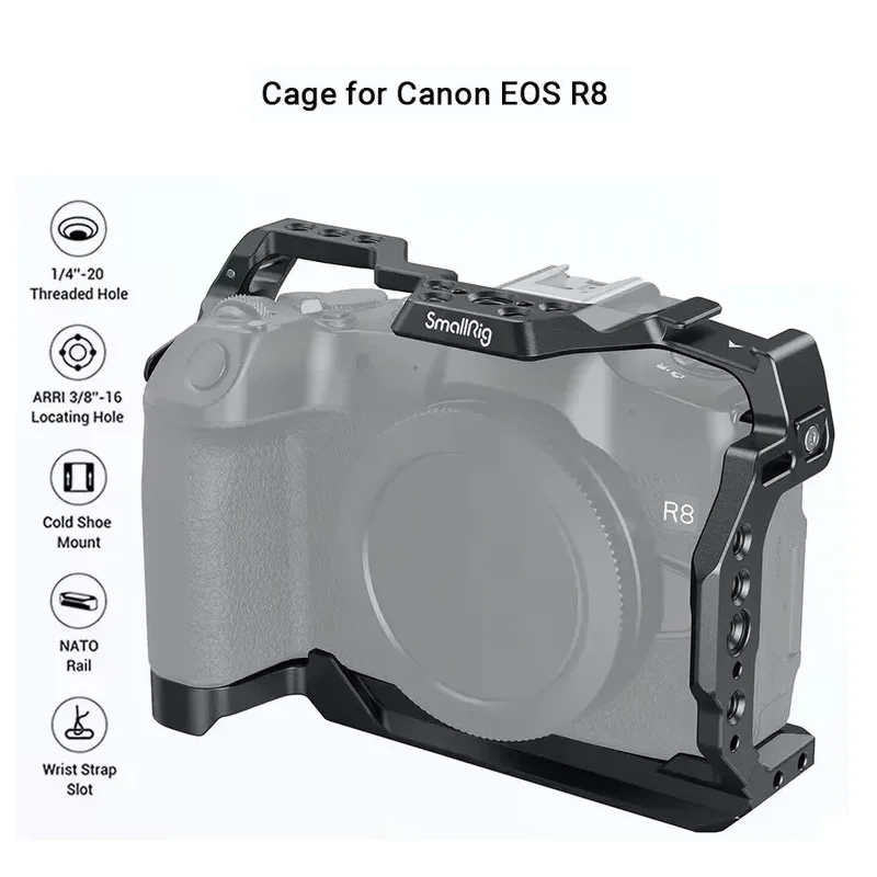 SmallRig 4212 R8 Camera Cage for Canon EOS R8 with Arca Swiss Quick-Release Plate for DJI Gimbal Tripod w 1/4