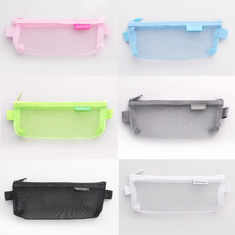 210×90mm Transparent Mesh Cosmetic Storage Bag Clear Zipper Pencil Case Nylon Makeup Pouch Portable Travel Toiletries Handbag