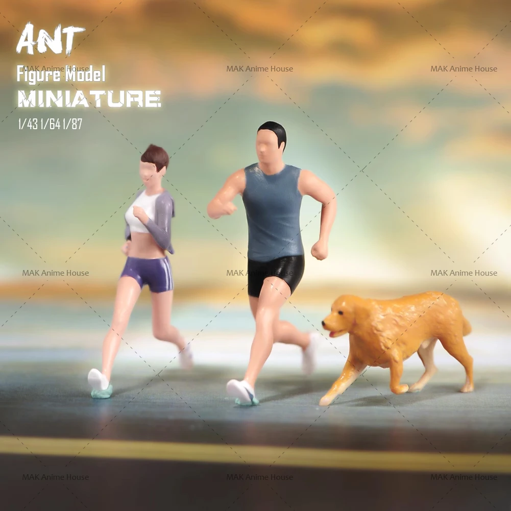 Miniatures 1/87 1/64 1/43 1/24 Morning running exercise for men women dogs Figure Doll Model Creative Scene Decoration Toys