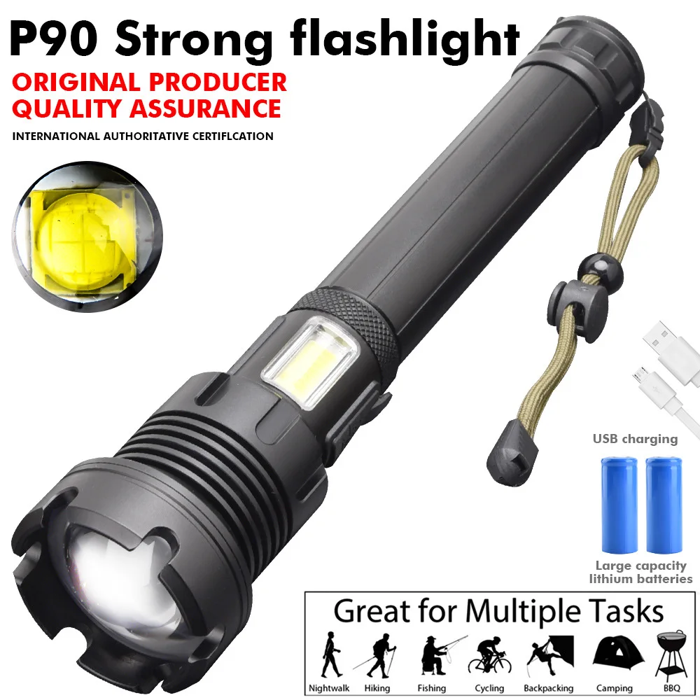 USB Charging LED Flashlights High Lumens, Red &White Light, Emergency Light, Power Display, Bright Flashlight with Zoomable Beam