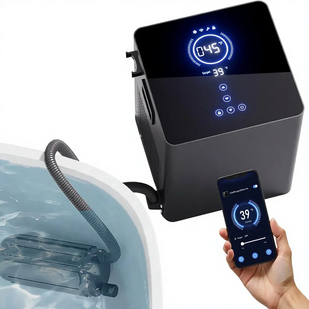 Cold Plunge Chiller Pro Upgraded 1/2HP Cold Water Tub Cooler Metal 150 Gallon Tub Cools to 39°F Pump Free