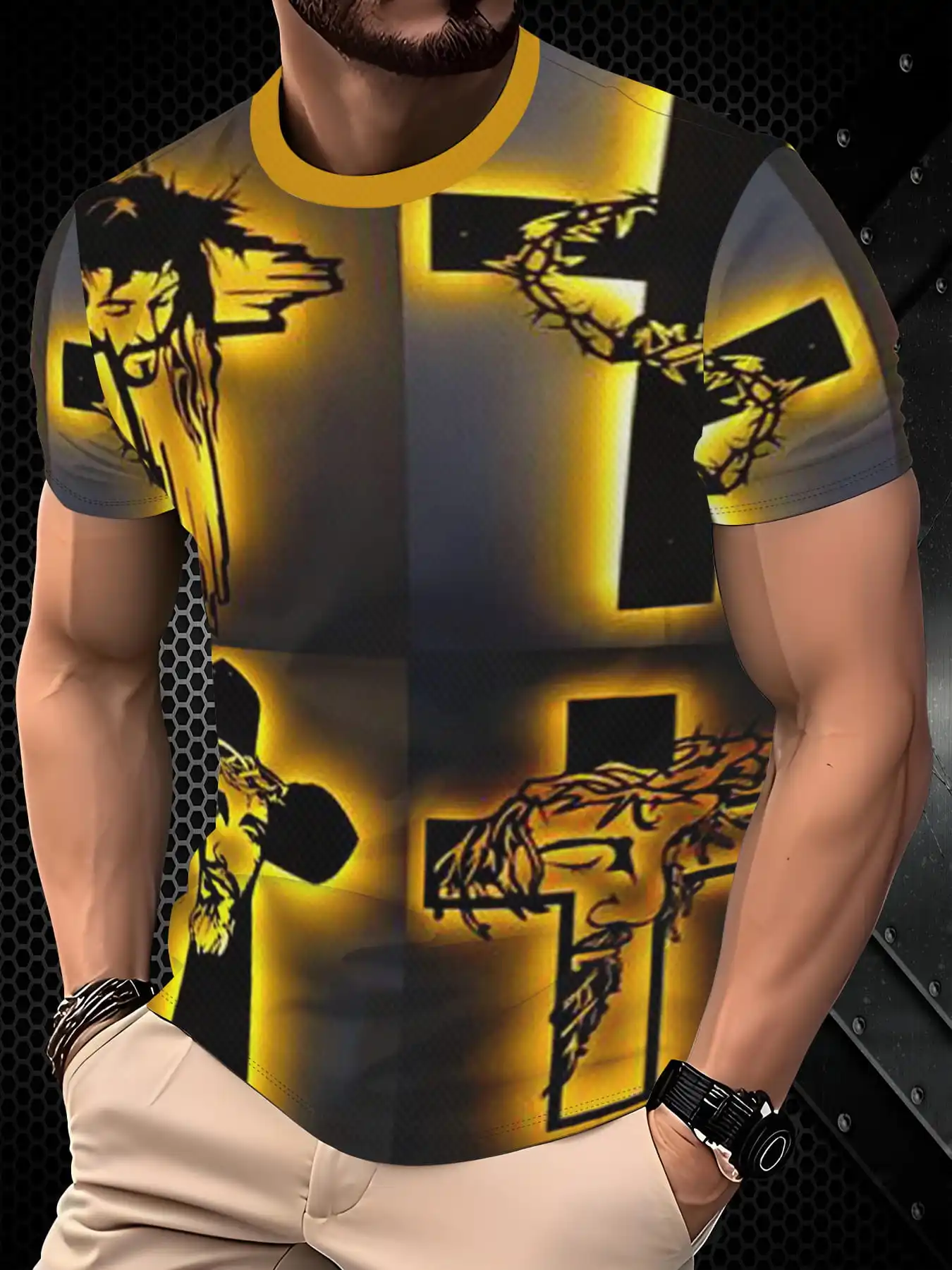 Men Jesus Thorn Crown Cross Graphic T-shirt Men Summer O-neck Short Sleeve Religious Print Casual Streetwear Tops