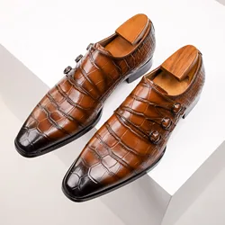 Men's Casual Business Leather Shoes Mens Buckle Square Toe Dress Office Flats Men Fashion Wedding Party Oxfords