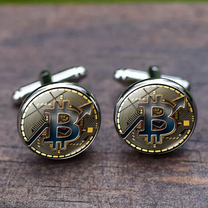 French Shirt Cufflinks Men's Metal Banquet Round Bit Coin Button  Creative Exquisite High Quality Cuff Link Gifts