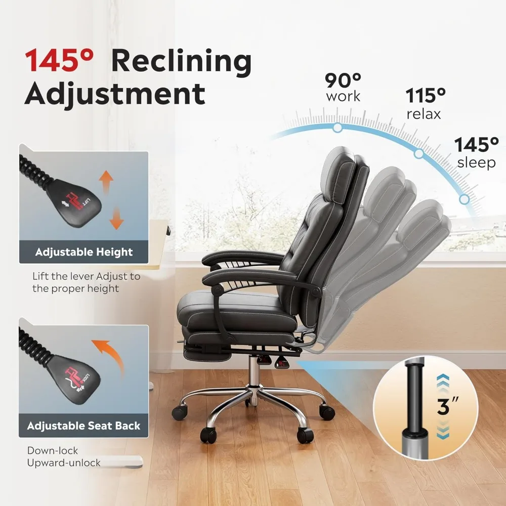 كرسي مكتب جلدي مريح عالي الظهر مع مسند للقدمين لكرسي مكتب مريح كبير وطويل #5