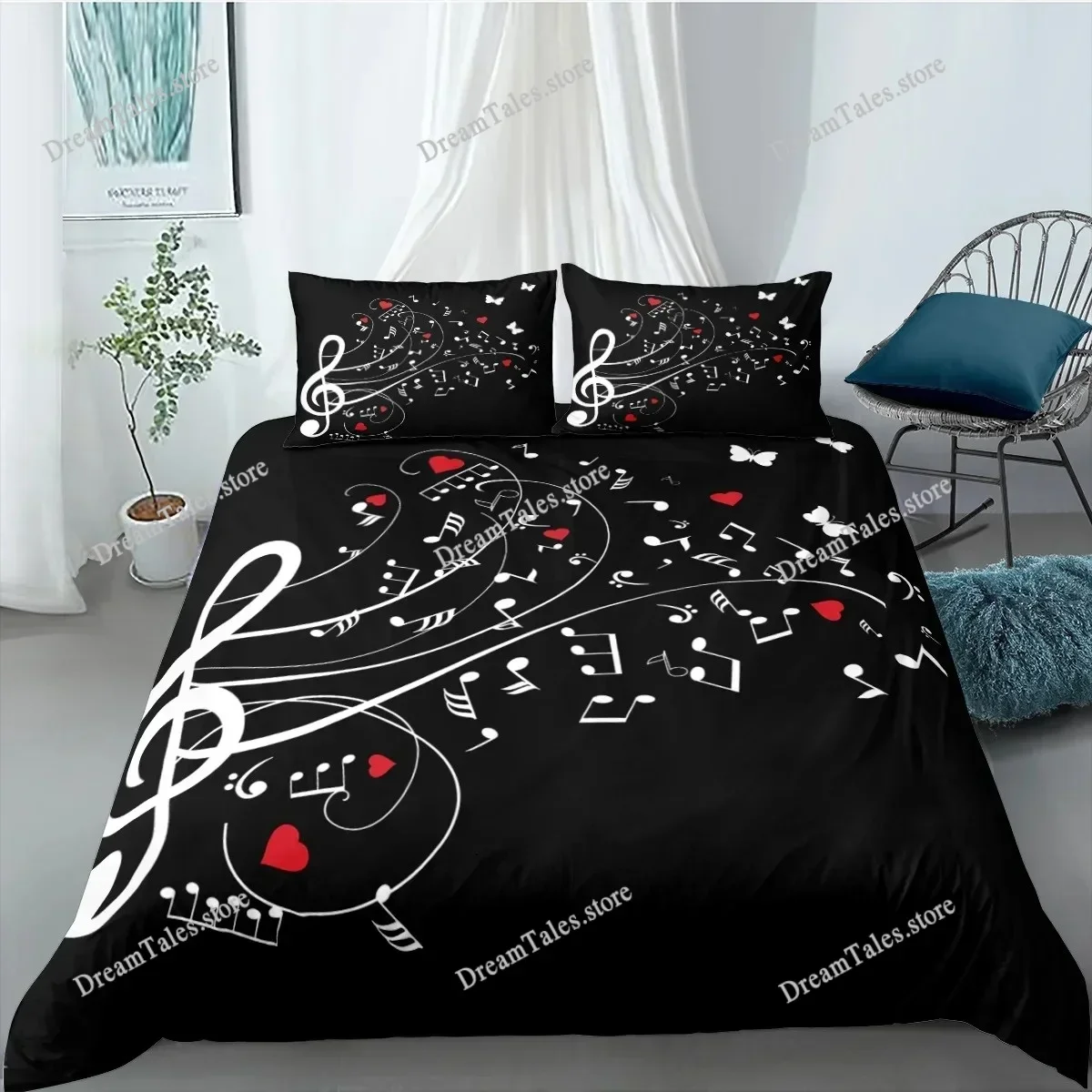 

Music Duvet Cover Set,Music with G-Clef Key Instrument Rhythmic Design Queen King Twin Full Size Polyester Bedding Set741
