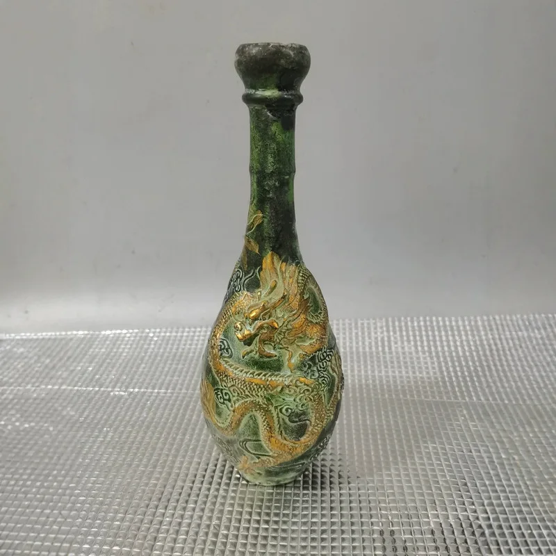 Antiqued copper dragon and phoenix vase, home ornament, living room decoration