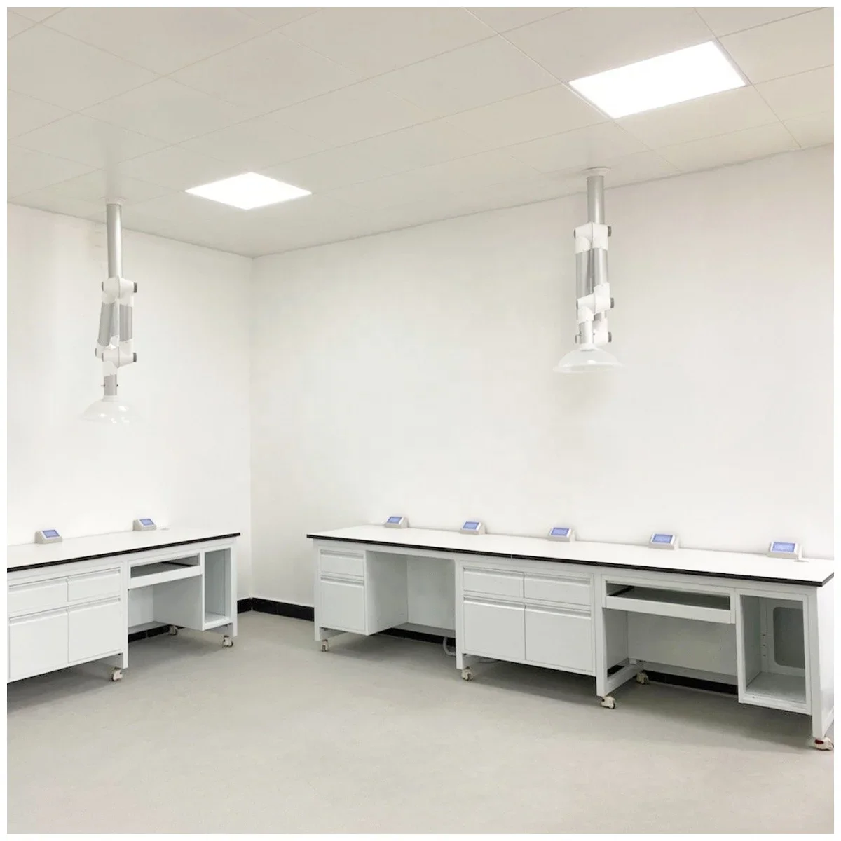 

White chemical laboratory furniture with phenolic resin top mobile lab wall bench