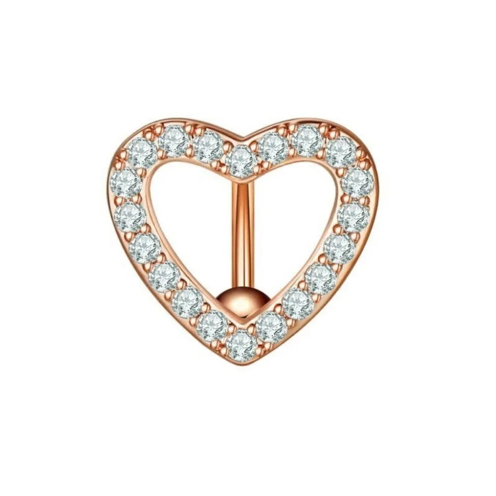New Stainless Steel Navel Barbell Jewelry Sparkling Rhinestone Heart Belly Button Ring Individual Unique Navel Ring Women
