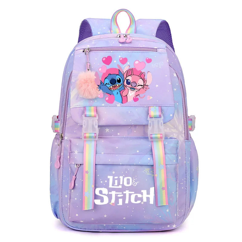 Stitch Backpack, Cute Style Casual Travel Knapsack For Women With Adjustable Straps, Large Capacity Cartoon Print Zipper Bag