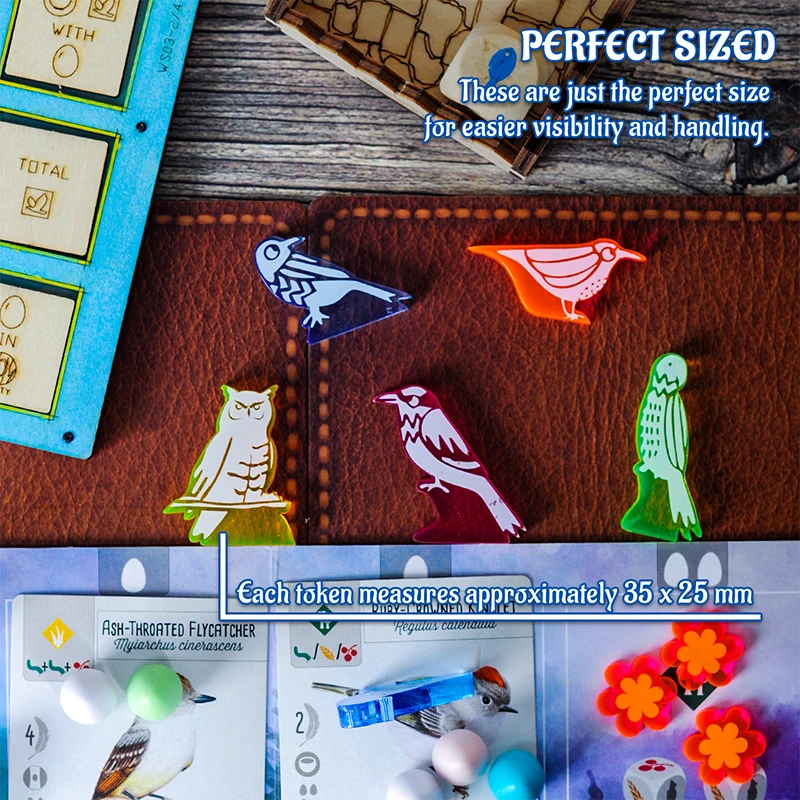 Bird Action Tokens Set of 40 Acrylic Laser Cut Birds Markers Upgraded Accessories for Wingspan