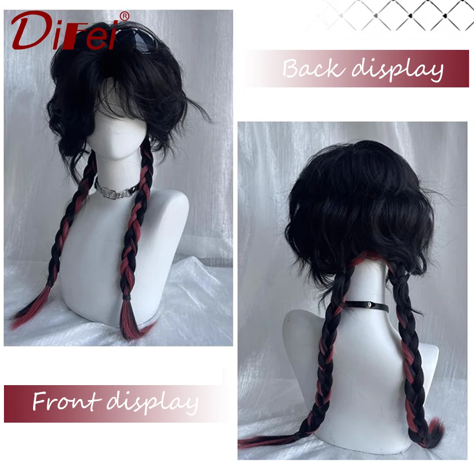 Black Highlights Red Long Hair Synthetic Wig Female Y2K Style Dark Series Lolita Water Ripple Layered Long Hair Wig