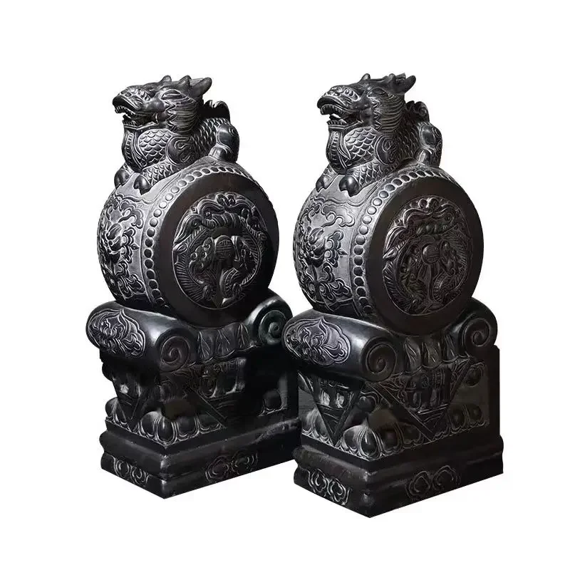 Door pier holding drum bluestone elephant unicorn pair of stone carving town house door ornament