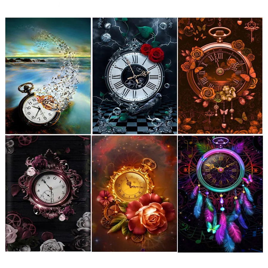 Diamond Painting Fantasy Abstract Wall Clocks Full Square Round Drill Diamond Embroidery Cross Stitch Mosaic Retro Handmade Gift