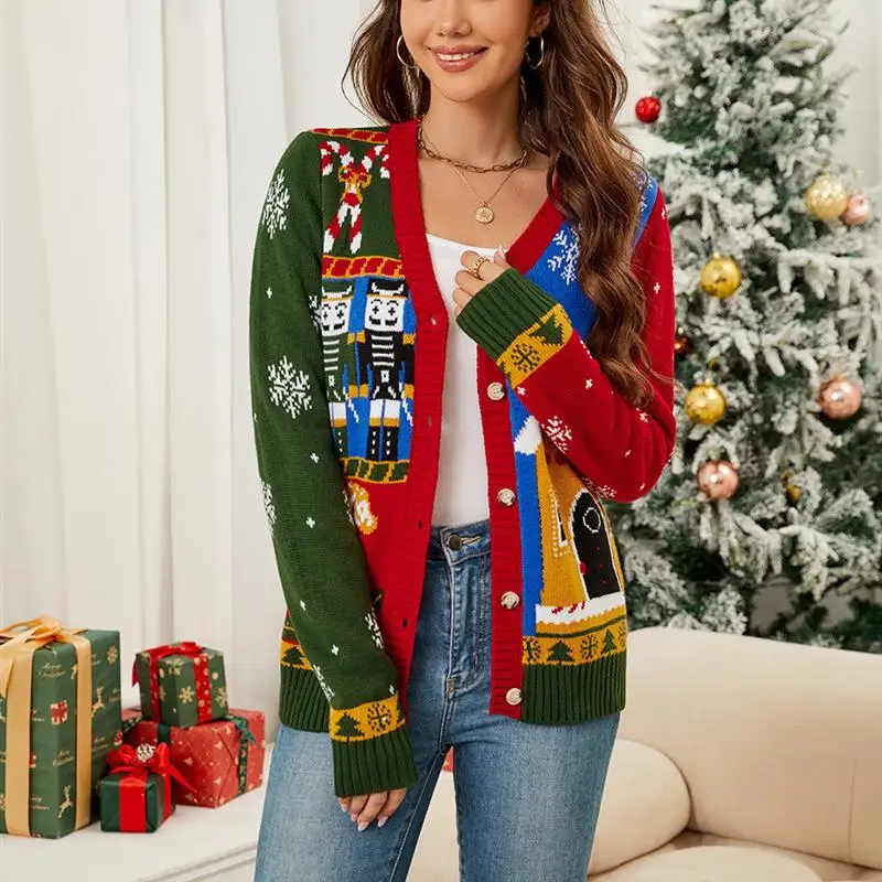 

Вязаный кардиган Cisas с длинными рукавами, осенне-зимний сезон, цветной, с цветочным узором, женский, премиум-качество