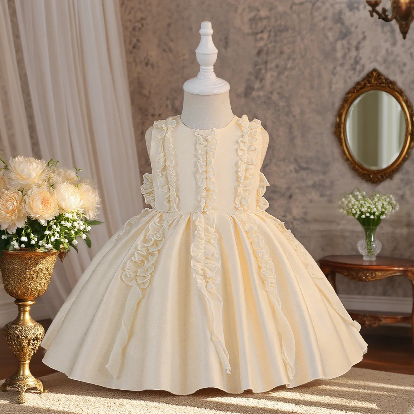 

Платье цвета шампанского для маленьких девочек, платье на день рождения, элегантное элитное платье, подходящее для годовщины ребенка на день рождения