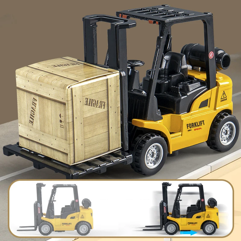 Boy Alloy Forklift Friction Toy Model Simulation Construction Vehicle Interactive Kids Toy Fun Pull Back Skidding Lift Forklift