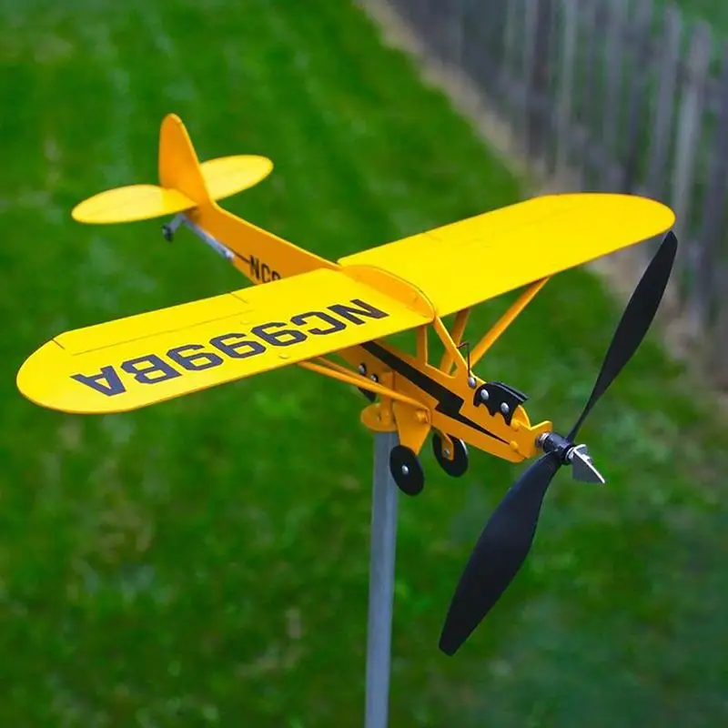 Garden Decoration Metal Airplane Weathervane Outdoor Garden Aircraft Weather Vane Plug Decor Wind Spinners Roof Plug-in