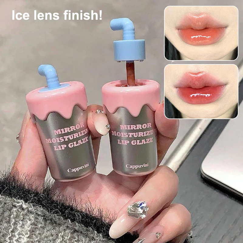 Cappuvini Moisturizing Lips Clear Lipstick Long-Lasting Lip Gloss Mini Cute Straw Cup Shape Water Gloss Lip Glaze Easy To Color