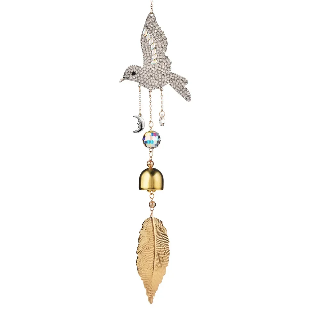 

3D Diamond Leaf Hanging Ornaments Hummingbird Crystal SunCatcher Pendant Outdoor Wind Chimes Ball House Garden Wall Decoration