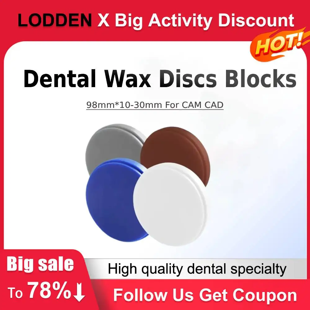 

LODDEN Dental Lab Wax Discs Blocks 98mm*10-30mm - Shore D Hardness for CAD CAM Denture Materials