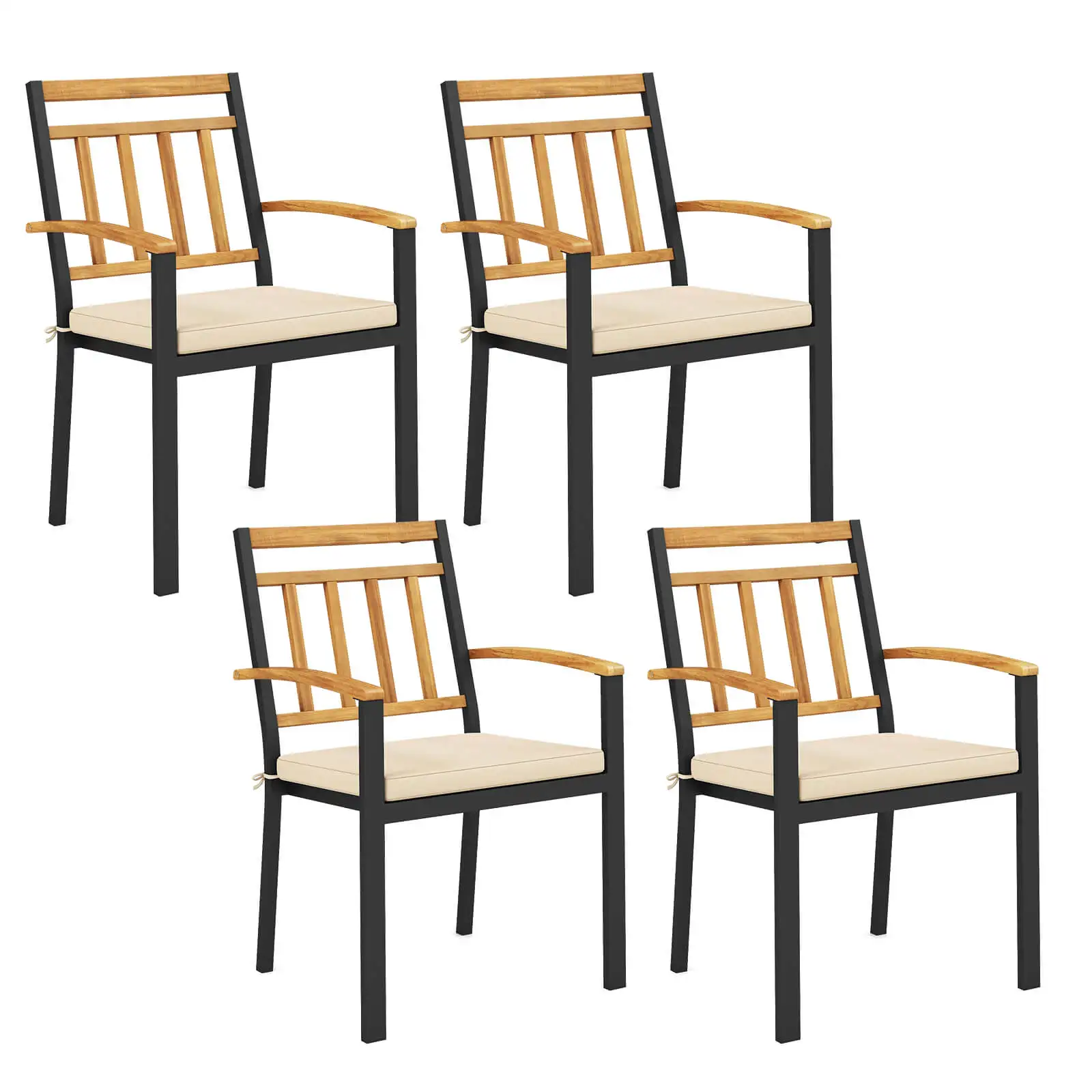 Patio Dining Chairs Set of 4 Metal Outdoor Chairs w/ Removable Padded Cushions