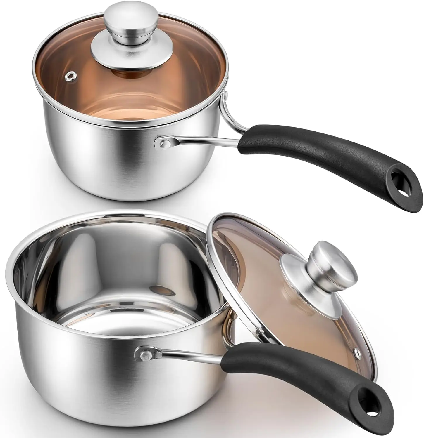 

Набор кастрюль из нержавеющей стали со стеклянными крышками, 2 маленькие кастрюли для приготовления пищи на кухне, можно мыть в посудомоечной машине