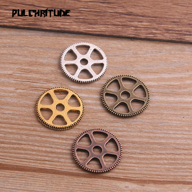 10PCS 20mm Four Color Metal Alloy Machinery Round Gear Pendant Jewelry Charm Jewelry Gear Findings