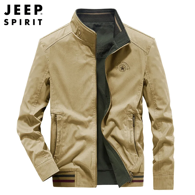 JEEP SPIRIT Autumn Fashion Stand Collar Business Solid Coat Men Double Sided Jacket Casual Slim Jacket Overcoat For Male Clothes