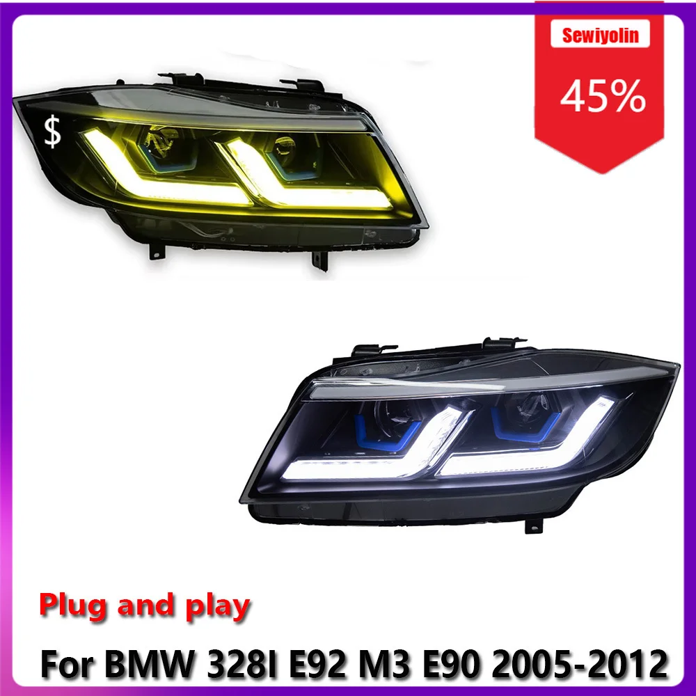 

Автомобильные светодиодные фары в сборе для BMW 328I E92 M3 E90 2005-2012, противотуманные фары DRL, стоп-сигналы поворота, Plug and Play