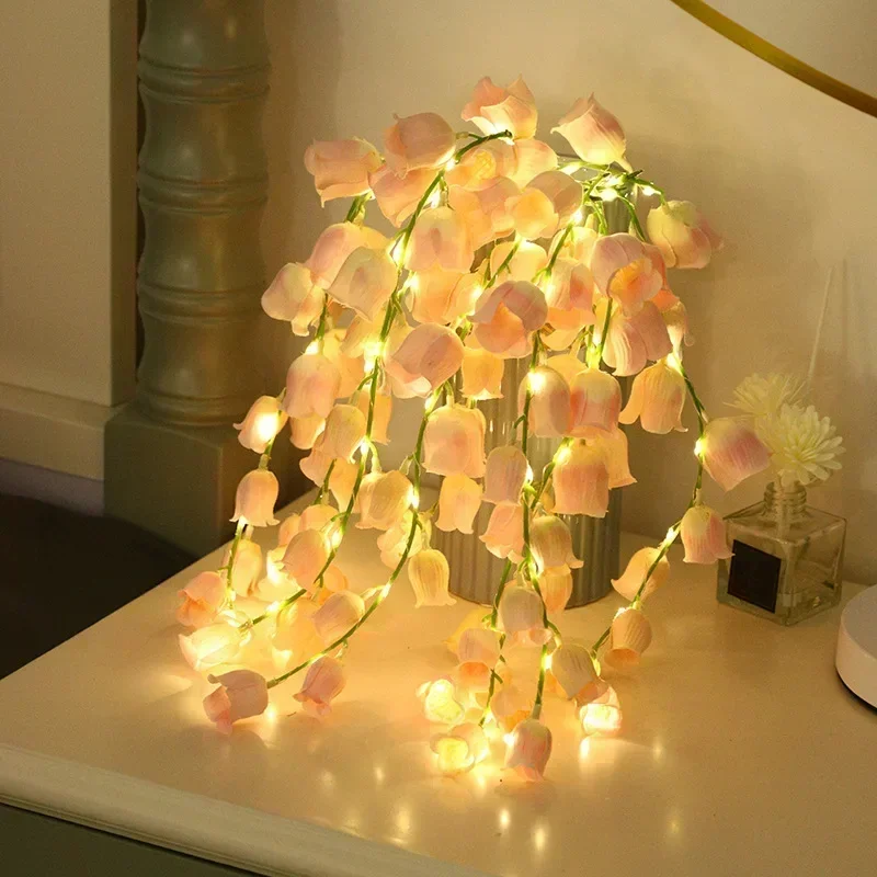 Lily of the Valley Lights, Pink Artificial Flowers Battery Operated, for Bedroom Wedding Proposal Valentine Party Room Decor