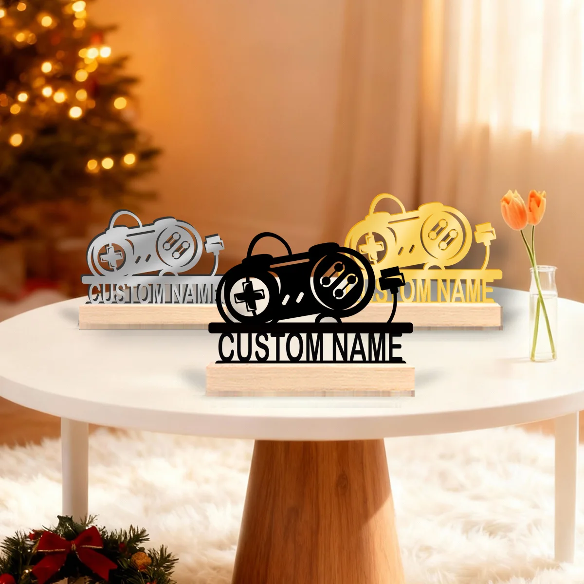 1pc Personalized Metal Artwork Customizable Content Equipped with A Wooden Base Housewarming Gift,Metal Ornament Decoration