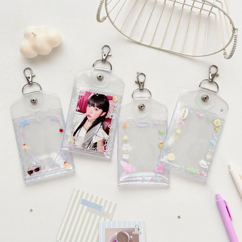 Polka Dot Angel Double-Sided Kpop Idol Photocard Holder Korean Fashion 3 Inch Card Case for Kpop Idol Sweer Bag Charm Keychain