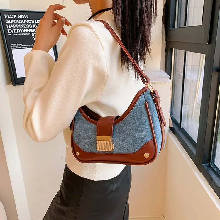 

2026 Women's Retro Denim Contrast Underarm Bag, Niche Trendy Style, Commuter Small Square Shoulder Messenger Bag
