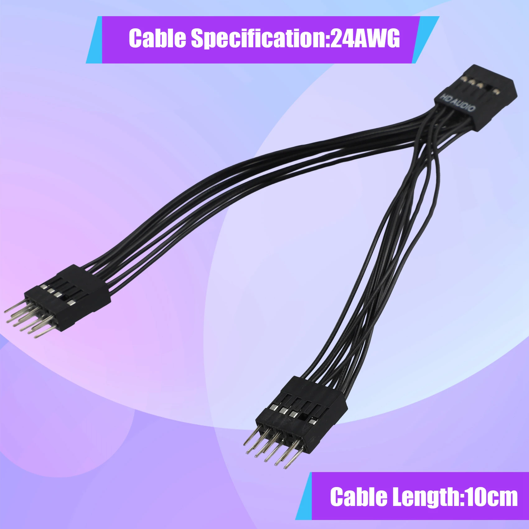 Motherboard Audio HD Extension Cable 9Pin 1 Female To 2 Male Y Splitter Cable Black For PC DIY 10Cm-Y18A