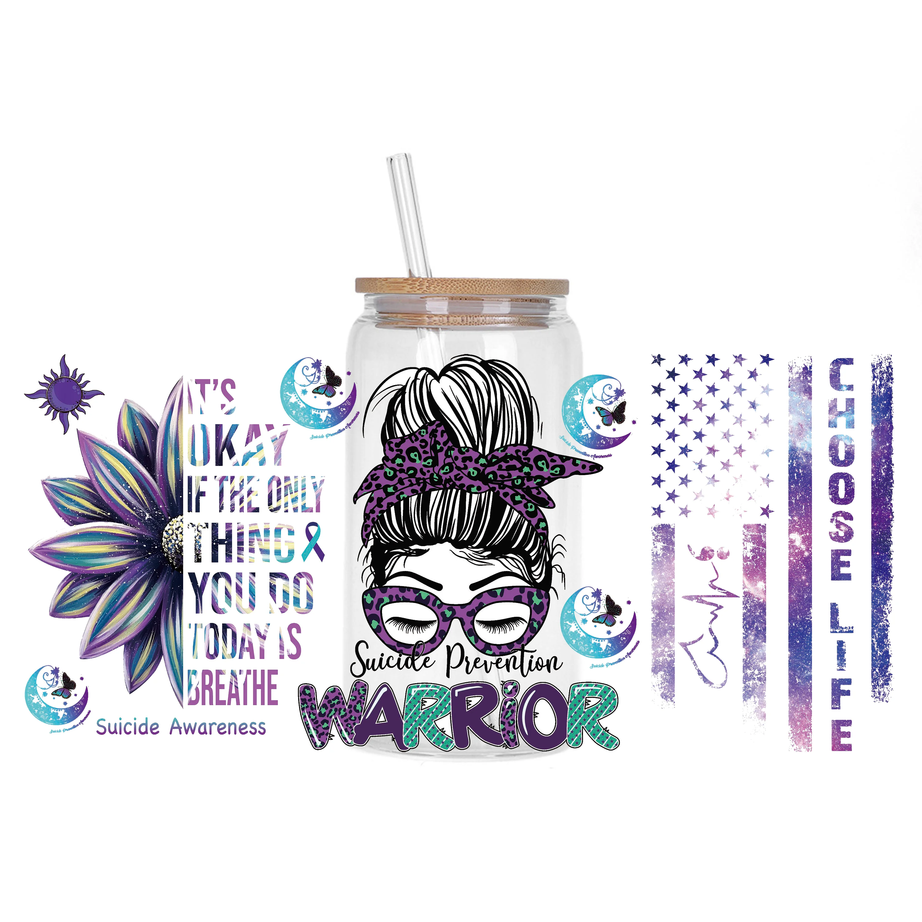 

Positive forces series waterproof DIY Decals 3D transfers uvdtf crystal stickers 16oz uv dtf cup wraps for Libbey Glasses