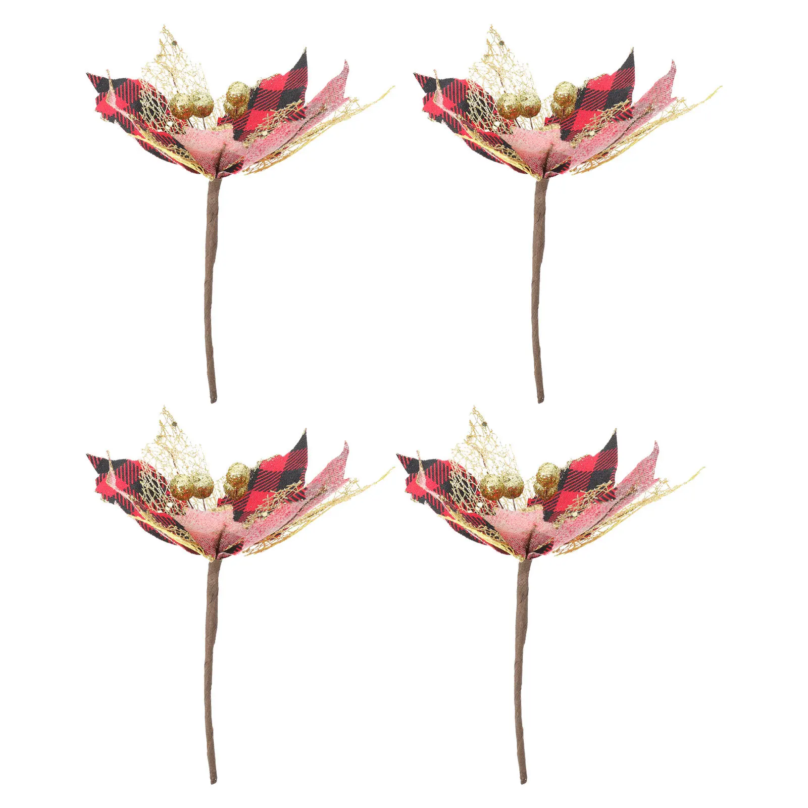 

4Pcs Christmas Flower Simulation Decor Glitter Cloth Artificial Flowers for Tree Wall Window Door Showcase Holiday Wedding