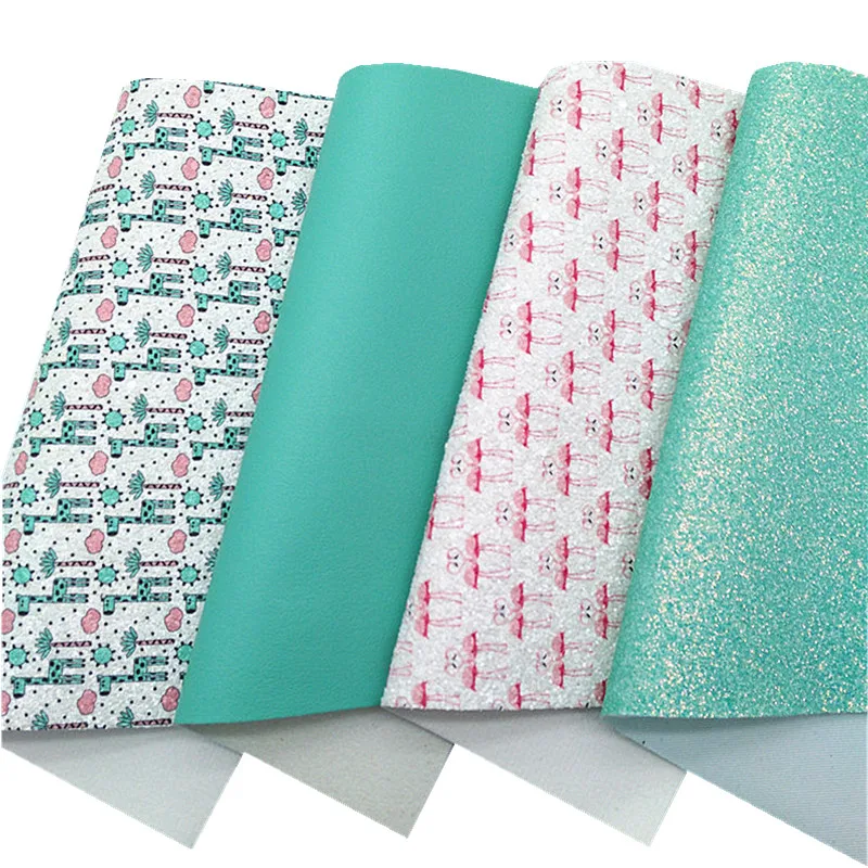 Mint Chunky Glitter Leather Butterflies Giraffe Flamingo Custom Glitter Synthetic Leather Sheets For Bows DIY 21x29CM Q1000