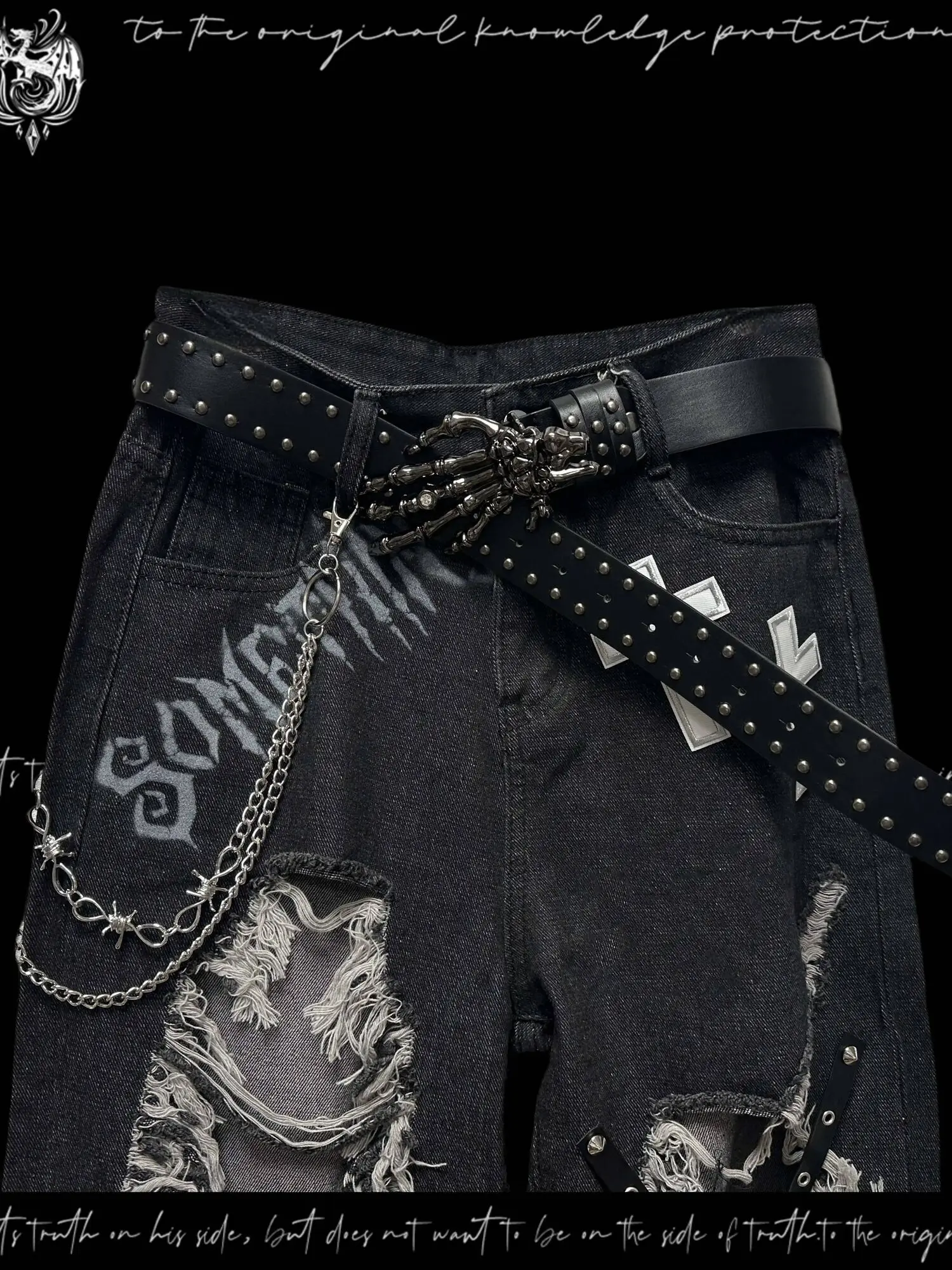 Jeans punk gotici Jeans estivi neri invecchiati Y2K Street Style Patchwork Panel Pantaloni a gamba larga dritti a vita alta per le donne