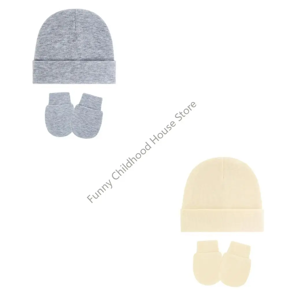 

D0LA 1 Set Newborns Cap and Mittens Machine Washable Baby Fetal Hat Gloves for 0 to 3 Month Soft Fabric Headgear